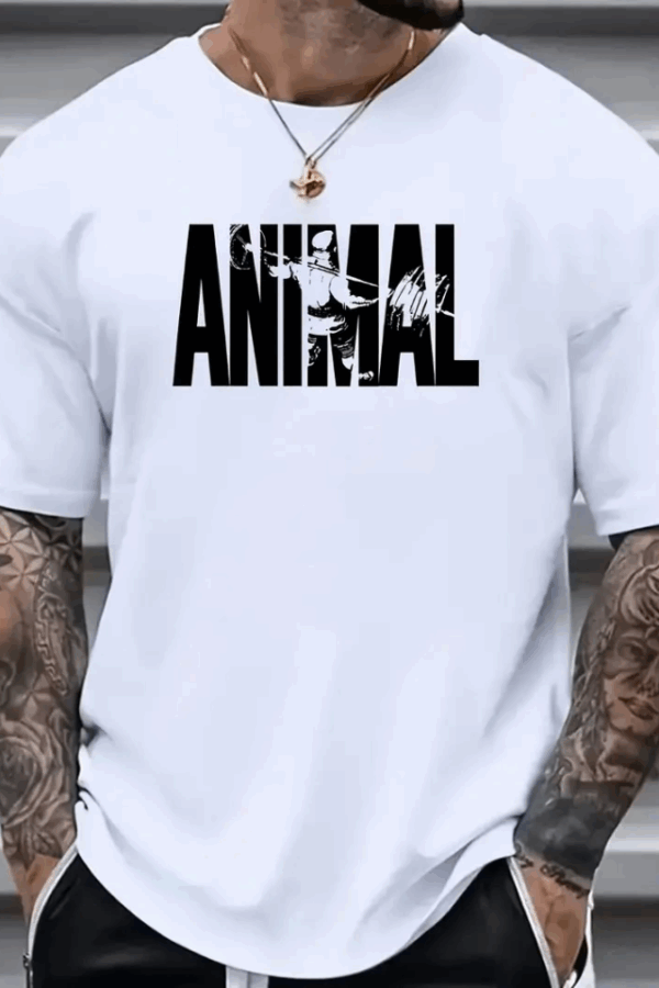 Baskılı Oversize Bisiklet Yaka T-shirt - Beyaz