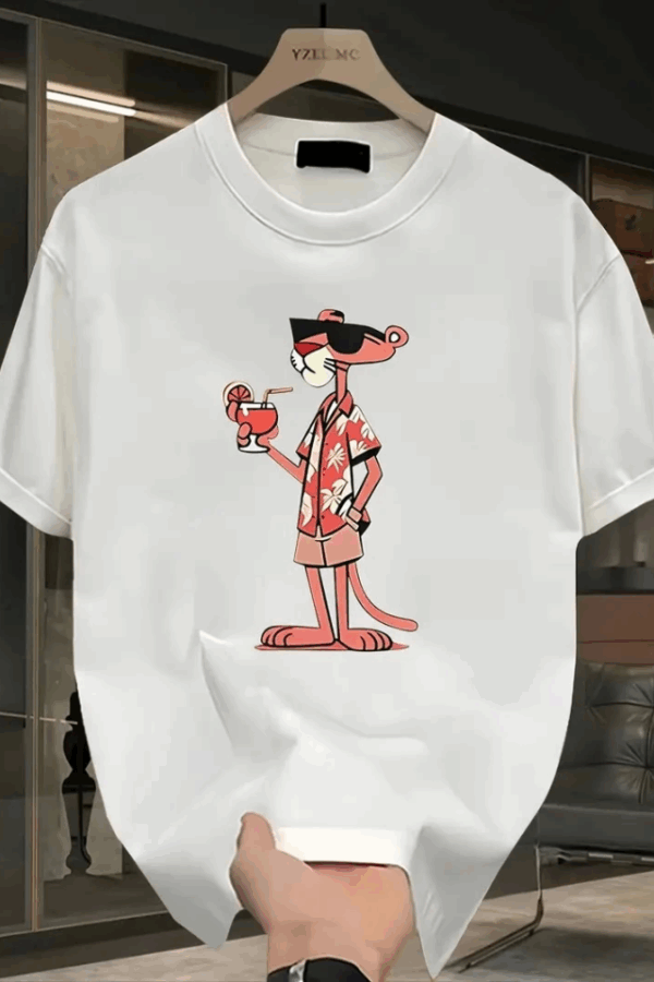 Baskılı Oversize Bisiklet Yaka T-shirt - Beyaz