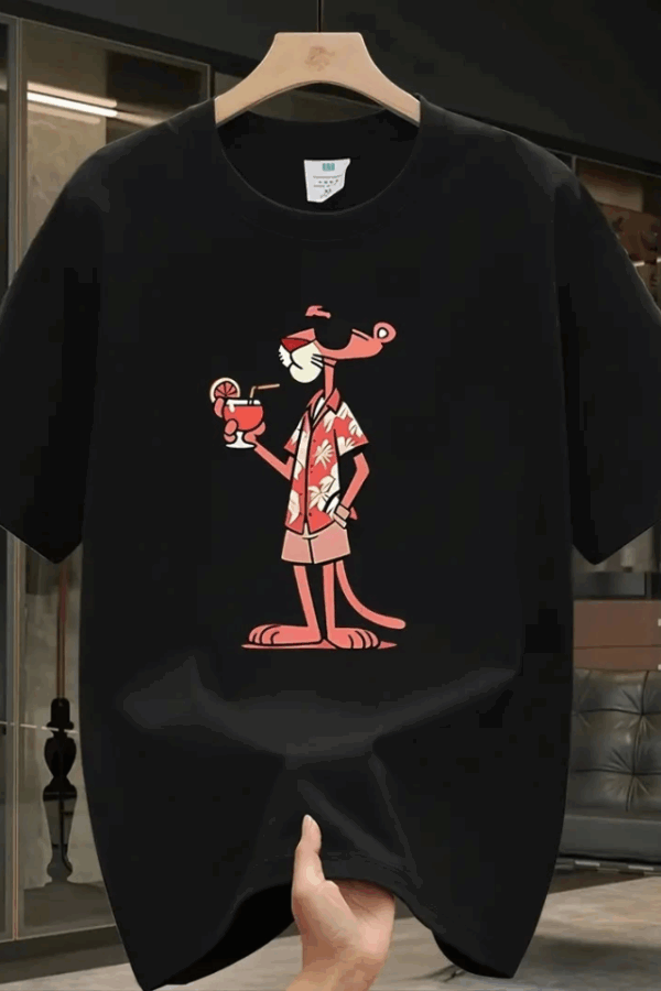 Baskılı Oversize Bisiklet Yaka T-shirt - Siyah