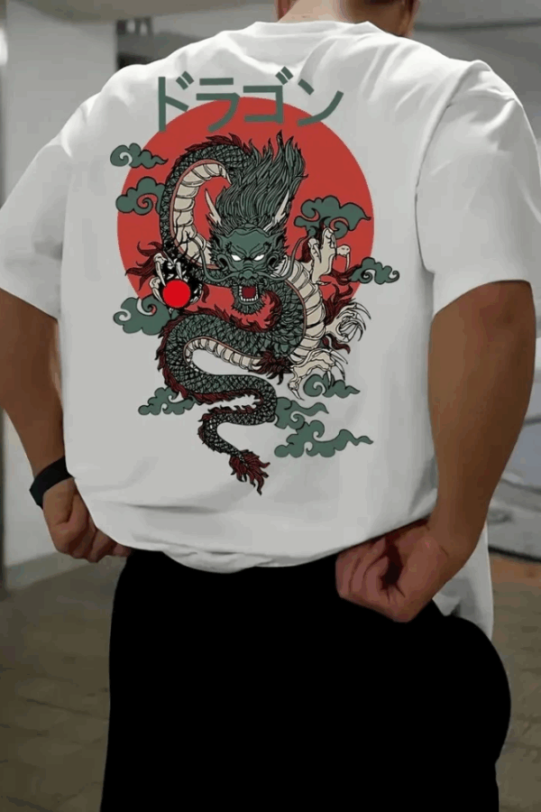 Baskılı Oversize Bisiklet Yaka T-shirt - Beyaz