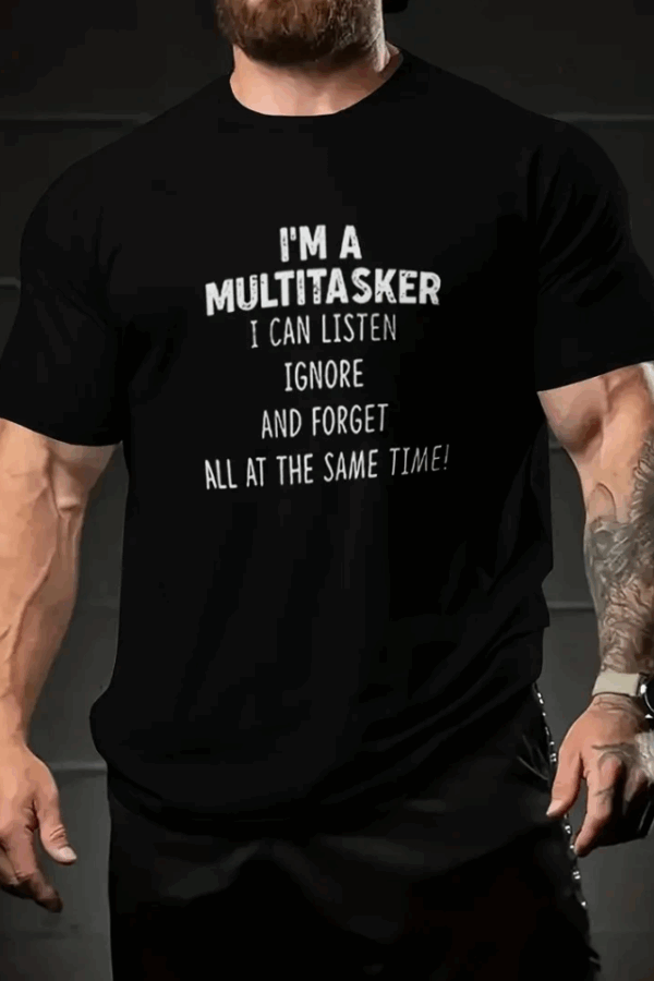 Baskılı Oversize Bisiklet Yaka T-shirt - Siyah