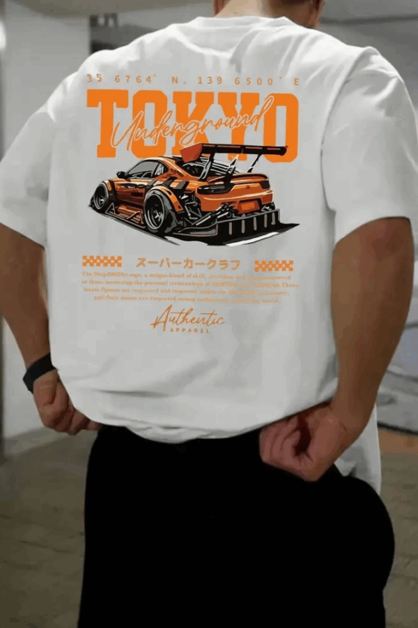 Baskılı Oversize Bisiklet Yaka T-shirt - Beyaz