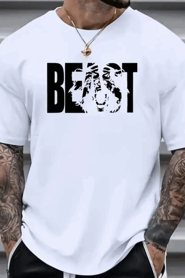 Baskılı Oversize Bisiklet Yaka T-shirt - Beyaz