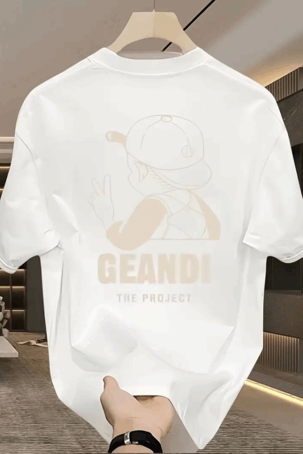 Geniş Kesim Pamuklu Tişört - GANDHI The Project Baskılı, Beyaz, Rahat Kesim, Kısa Kollu, Günlük Kıyafet, Her Gün Giyilebilecek Tişört- Beyaz