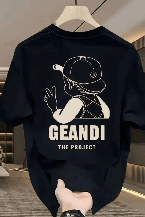 Geniş Kesim Pamuklu Tişört - GANDHI The Project Baskılı, Siyah, Rahat Kesim, Kısa Kollu, Günlük Kıyafet, Her Gün Giyilebilecek Tişört- Siyah