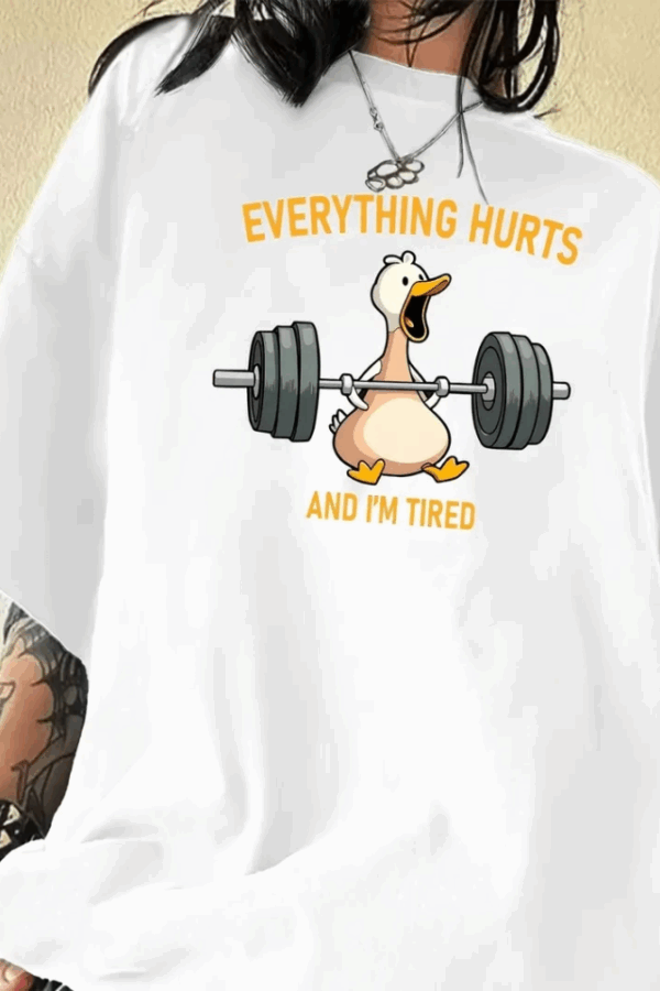 Baskılı Oversize Bisiklet Yaka T-shirt - Beyaz