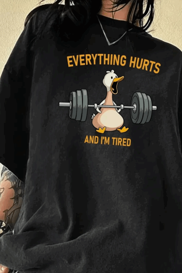 Baskılı Oversize Bisiklet Yaka T-shirt - Siyah