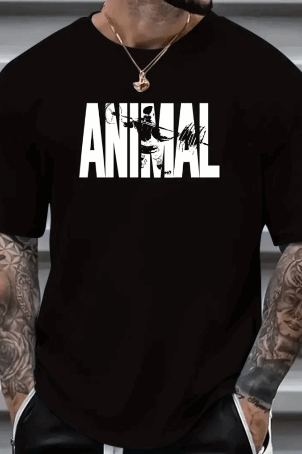 ANIMAL Desen Baskı Erkek Oversive Tişört, Grafik Tişört Erkek Yazlık Outdoor Kıyafetleri, Sporda Ve Günlük Giyime Uygun  - Siyah