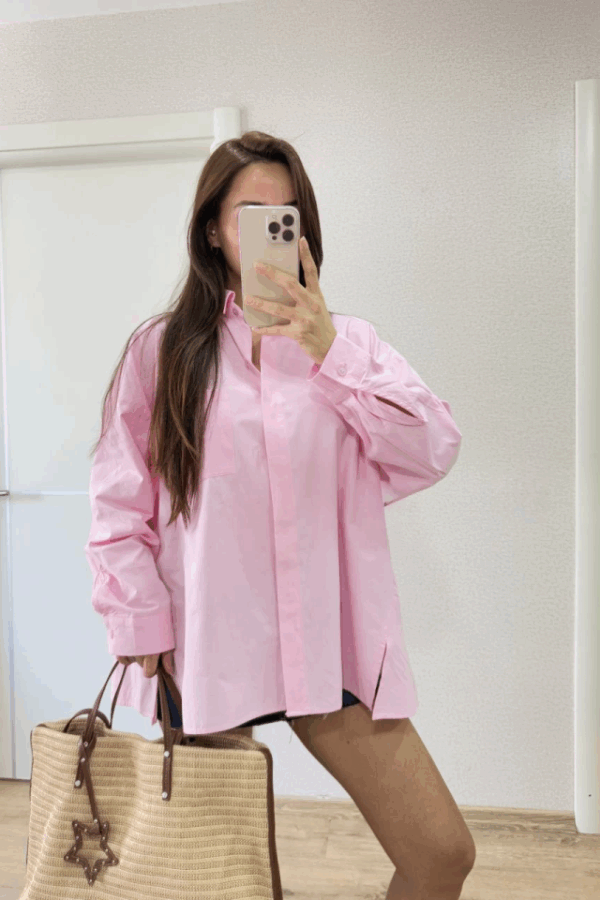 Yakalı Yandan Yırtmaçlı Gömlek - Pembe