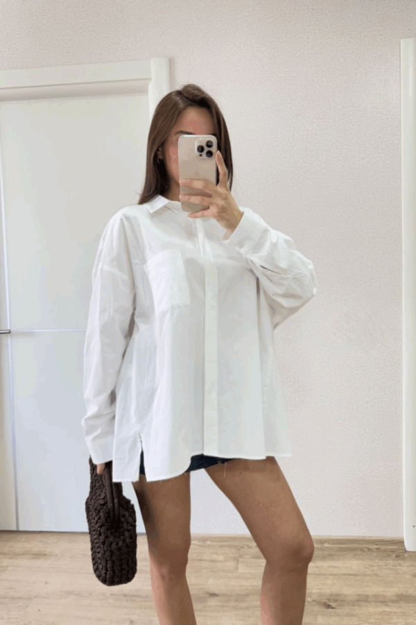 Yakalı Yandan Yırtmaçlı Gömlek - Beyaz