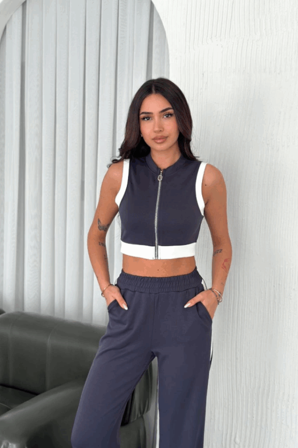 Osy Modal Yumuşak Dokulu Kumaş Tam Fermuarlı Crop Pantalon İkili Takım - Antrasit