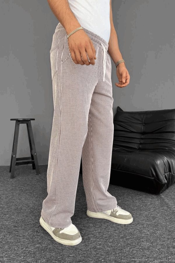 Su Yolu Çizgili Cepli Pantalon - Kahverengi