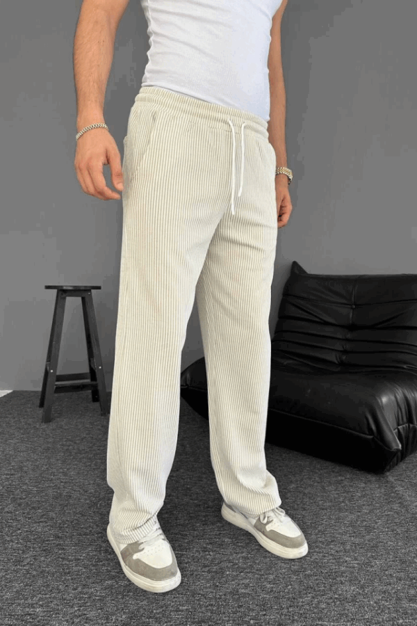 Su Yolu Çizgili Cepli Pantalon - Bej