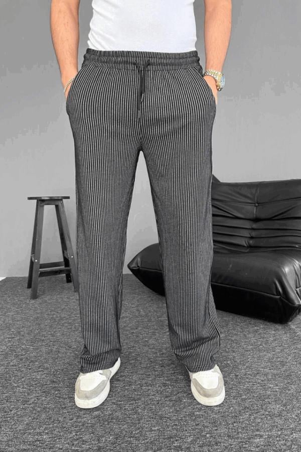 Su Yolu Çizgili Cepli Pantalon - Siyah
