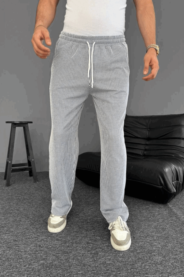 Su Yolu Çizgili Cepli Pantalon - Gri