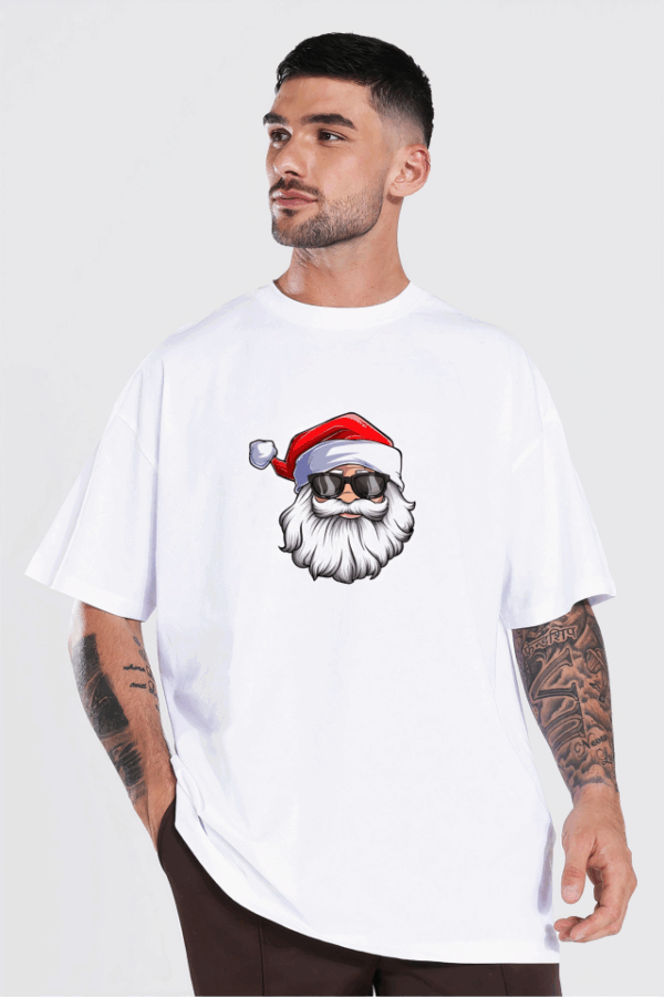 Gözlüklü Noel Baba T-shirt - Beyaz