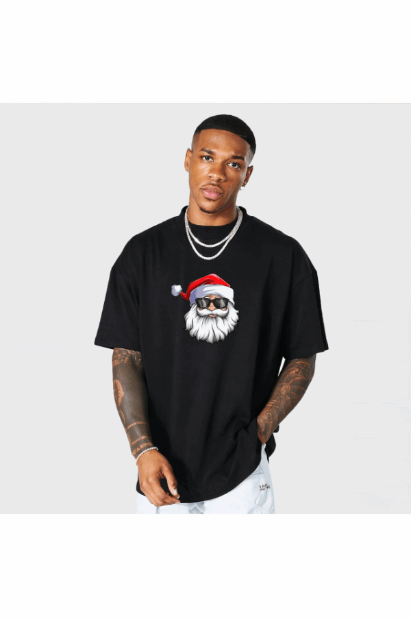 Gözlüklü Noel Baba T-shirt - Siyah
