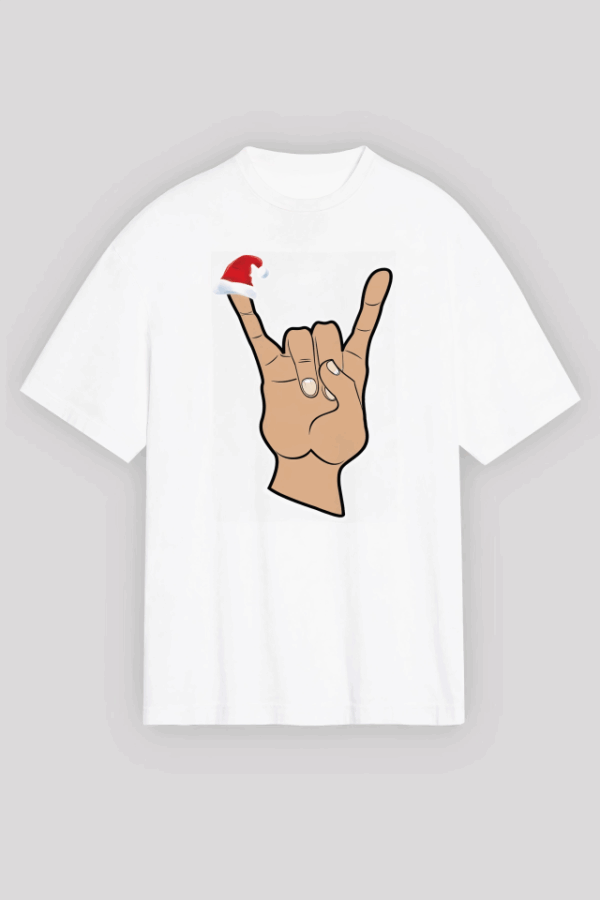 Noel Başlıklı Serçe Parmak T-shirt - Beyaz