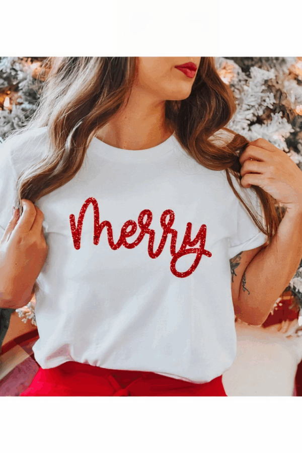 Merry Baskılı T-shirt - Beyaz