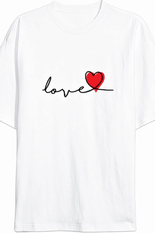Sevgililer Günü İçin Özel Tasarım Love Baskılı T-shirt - Beyaz
