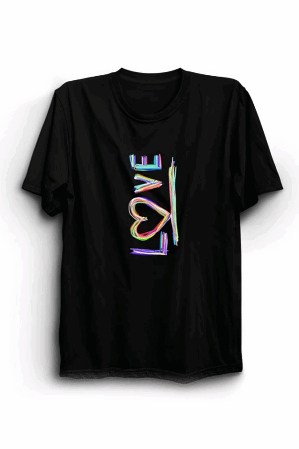 Sevgililer Günü İçin Özel Tasarım Love Baskılı T-shirt - Siyah
