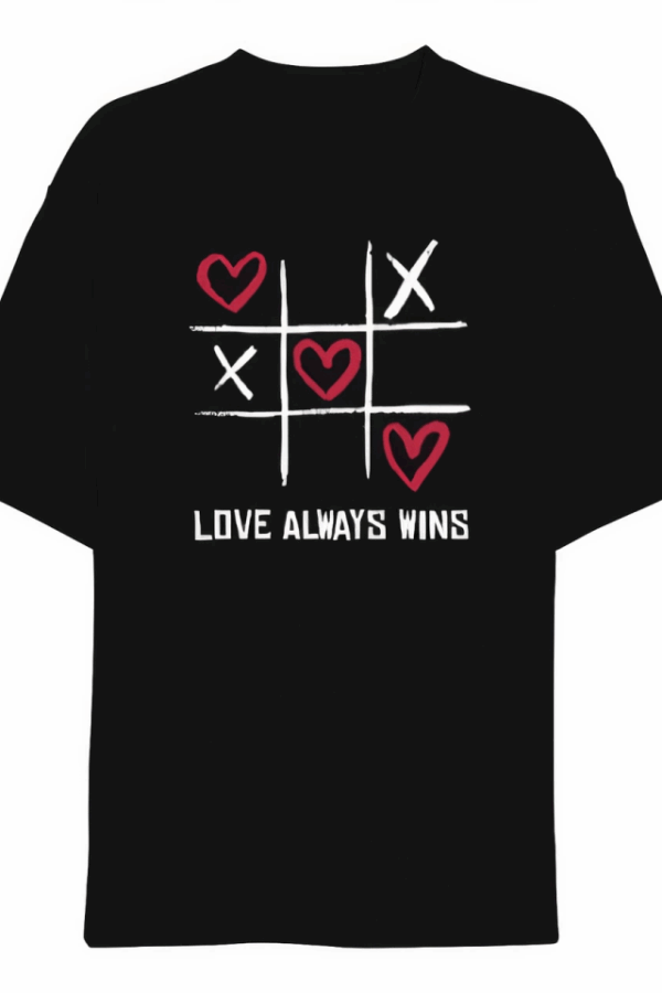 Sevgililer Günü İçin Özel Tasarım Love Always Wıns Baskılı T-shirt - Siyah