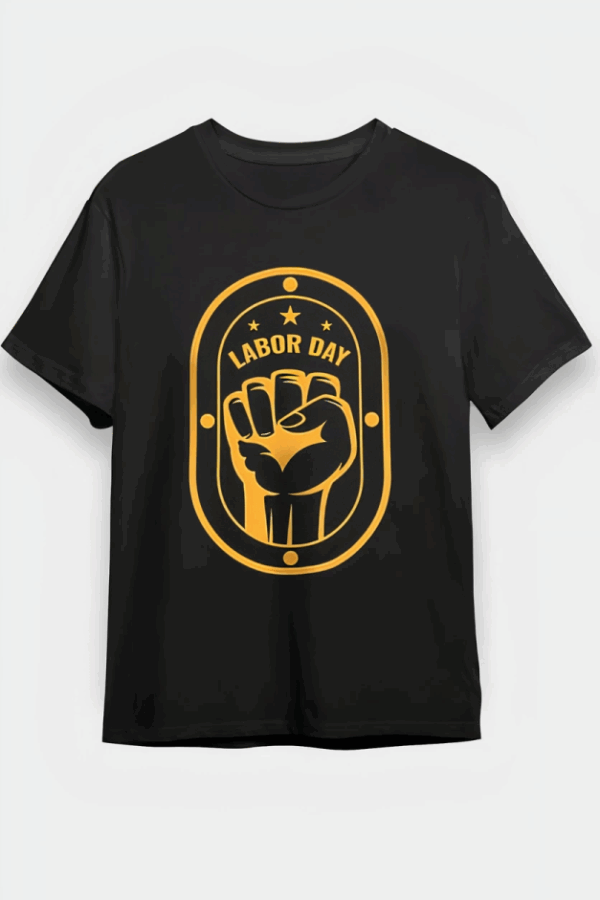 1 Mayıs Emekçilerimiz İçin Özel Tasarım LABOR DAY Baskılı T-shirt - Siyah
