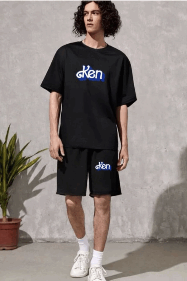 Erkek Baskılı İkili Şort Takım - Siyah