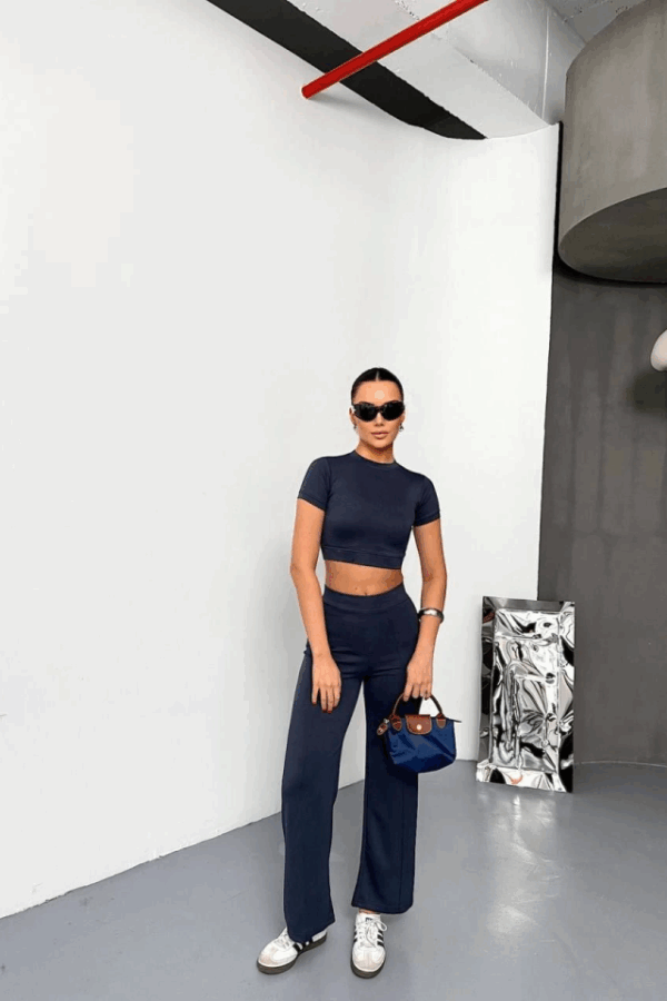 Osy Modal Yumuşak Dokulu Kumaş Kısa Kollu Crop Alt Ispanyol Paça Pantalon Ikili Takım - Füme