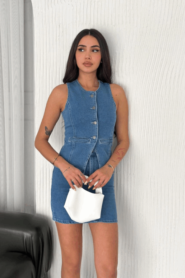 Kot Jeans Etekli Ikili Takım - Mavi