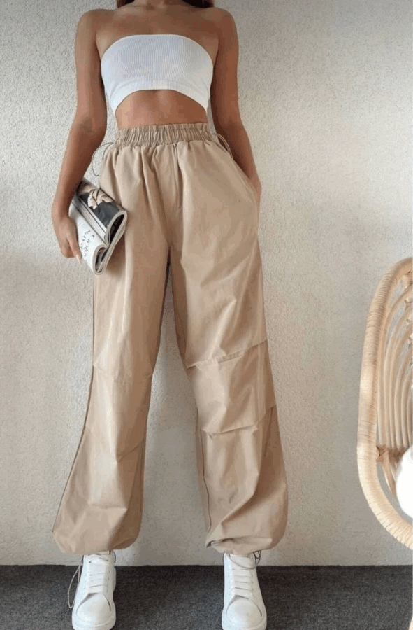 Cepli Paraşut Pantalon - Bej