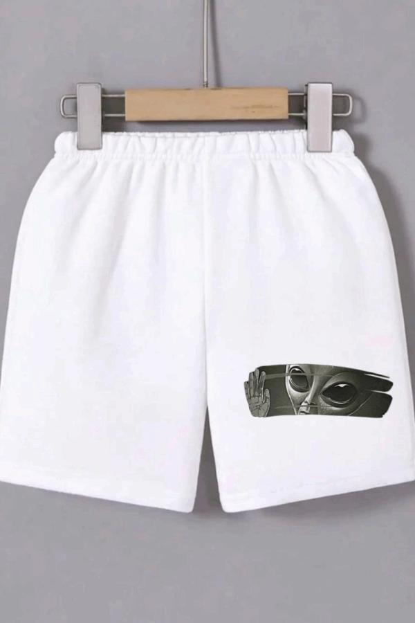 Beli Lastikli Baskılı Mini Şort - Beyaz