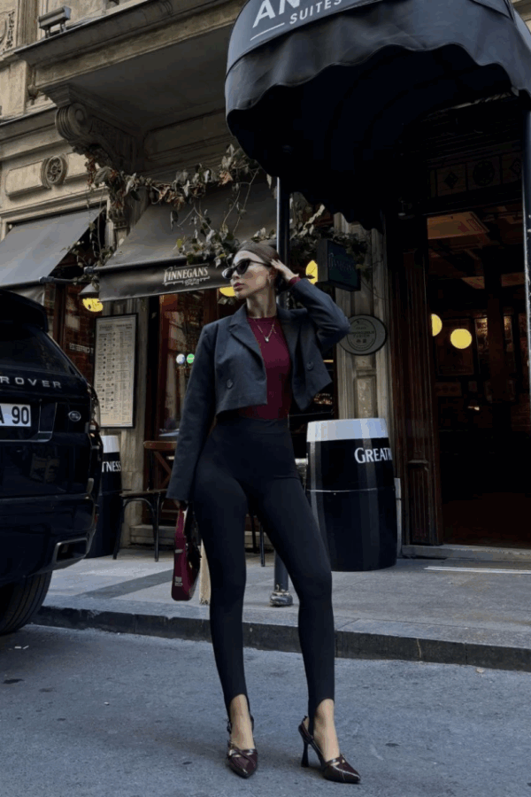 Toparlayıcı Füzo Tayt Likralı Ayak Detaylı - Siyah