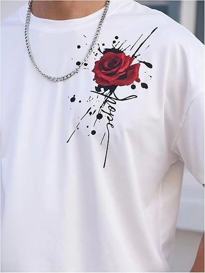 Erkek Bisiklet Yaka Kısa Kol Baskılı T-shirt - Beyaz