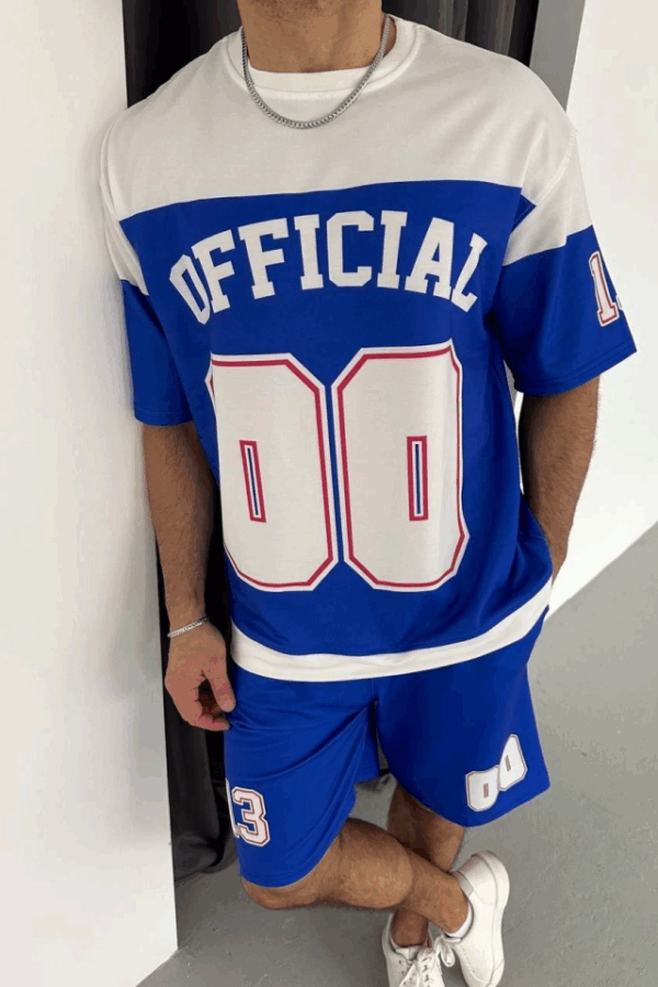 Dijital 00 Baskılı Şortlu Takım - Mavi