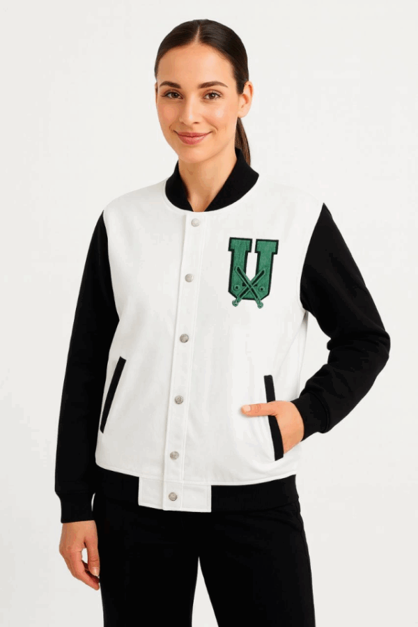 İki İplik Nakış İşlemeli Kolej Ceket - Beyaz