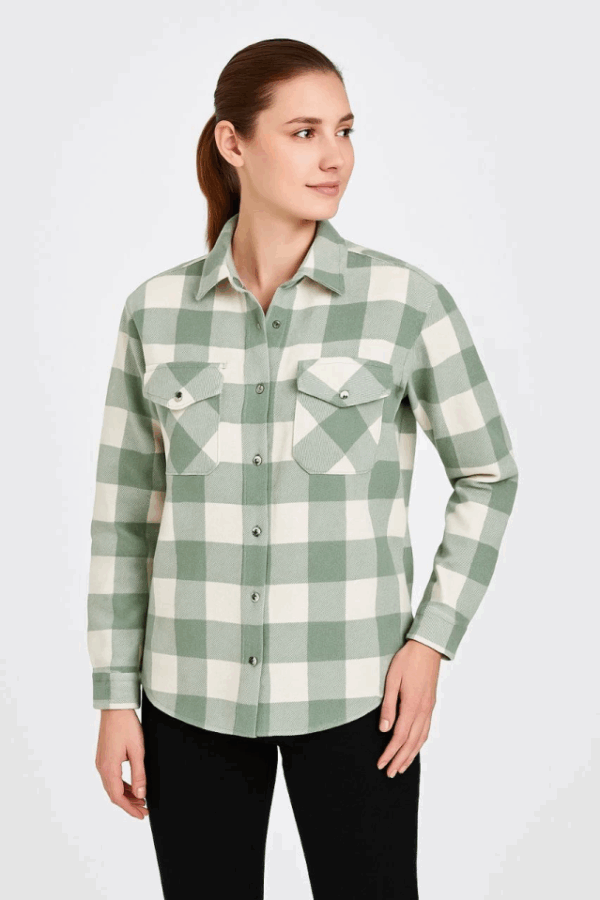 Uzun Kollu Oduncu Gömlek - Su Yeşili