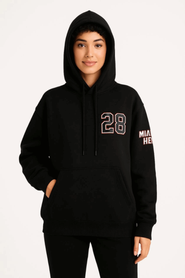 Üç İplik Kapüşonlu Ön Ve Arka Baskılı SweatShirt Hoodie - Siyah