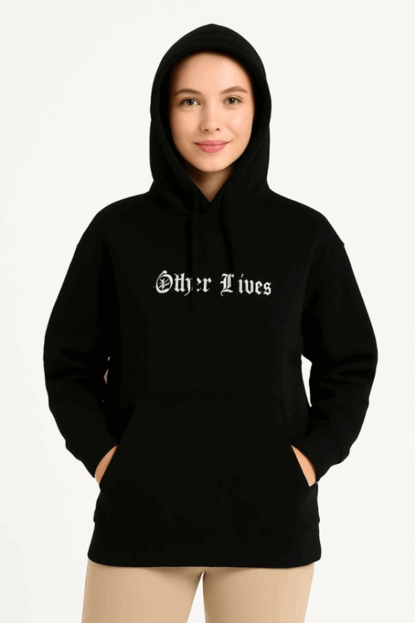 Üç İplik Kapşonlu ön Ve Arka Baskılı SweatShirt Hoodie- Siyah
