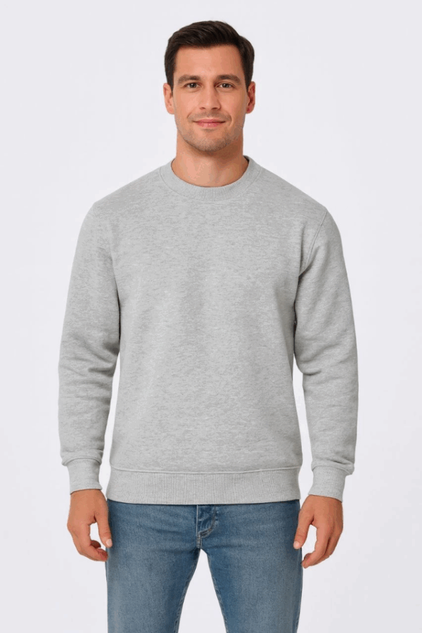 Erkek Üç İplik Düz Bisiklet Yaka SweatShirt - Gri