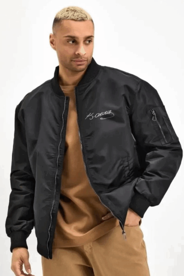 Unisex Uzun Kol Baskılı Bomber Ceket - Siyah