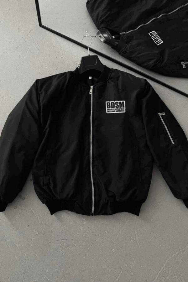 İçi Kapitone Astarlı Tam Kalıp Baskılı Bomber Ceket - Siyah