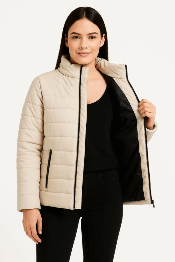 Bomber Mont Ceket – Su İtici Kumaş, Kapitone Astarlı, Fermuarlı, Kışlık - Bej