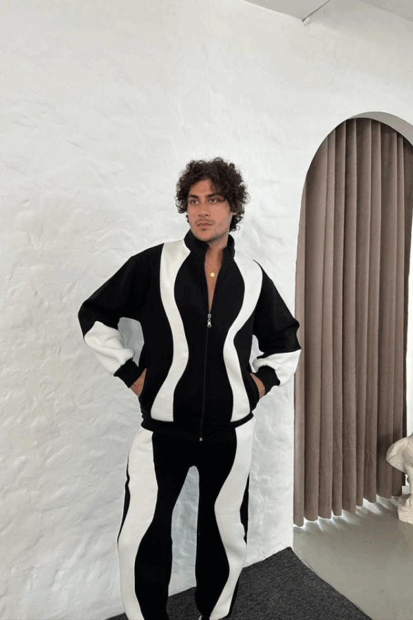 Erkek Premium Parçalı Eşofman Takım - Dik Yaka Fermuarlı Sweatshirt, - Siyah