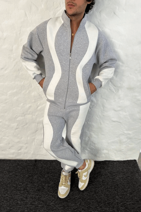 Erkek Premium Parçalı Eşofman Takım - Dik Yaka Fermuarlı Sweatshirt, - Gri