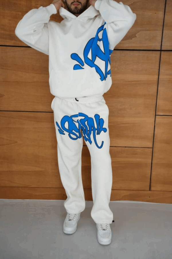 Erkek Kapüşonlu Eşofman Takım Graffiti BaskılıOversize Rahat Kalıp, Kanguru Cepli, Streetwear Tarzında Premium Ürün 3 Iplik Pamuklu - Beyaz