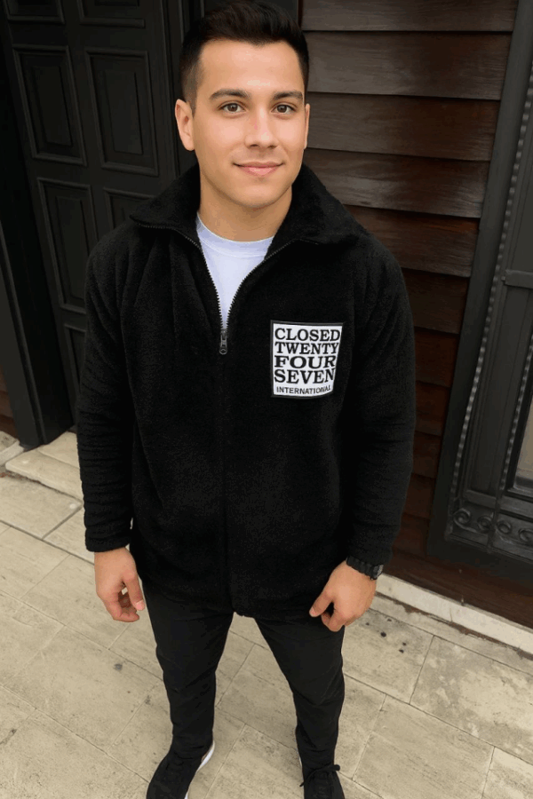 Erkek Polar Fermuarlı Sweatshirt – Kapüşonsuz, Cepli, Yumuşak Dokulu, Oversize Rahat Kalıp, Kışlık Sıcak Tutan Fermuarlı Üst - Siyah