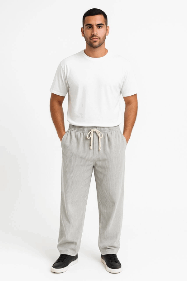 Erkek Fitilli Kadife Cepli Buggy Pantolon Oversize Rahat Kalıp - Gri