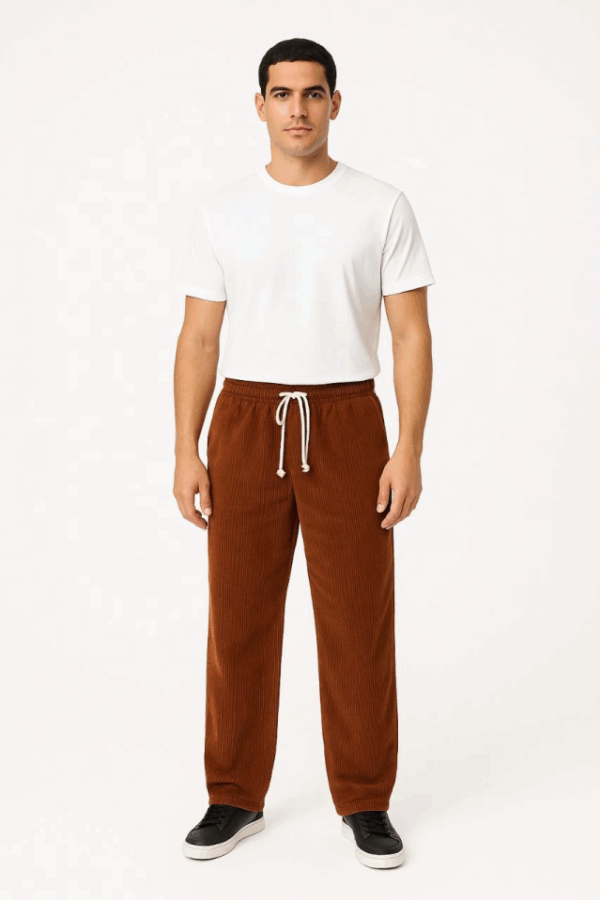 Erkek Fitilli Kadife Cepli Buggy Pantolon Oversize Rahat Kalıp - Kahverengi