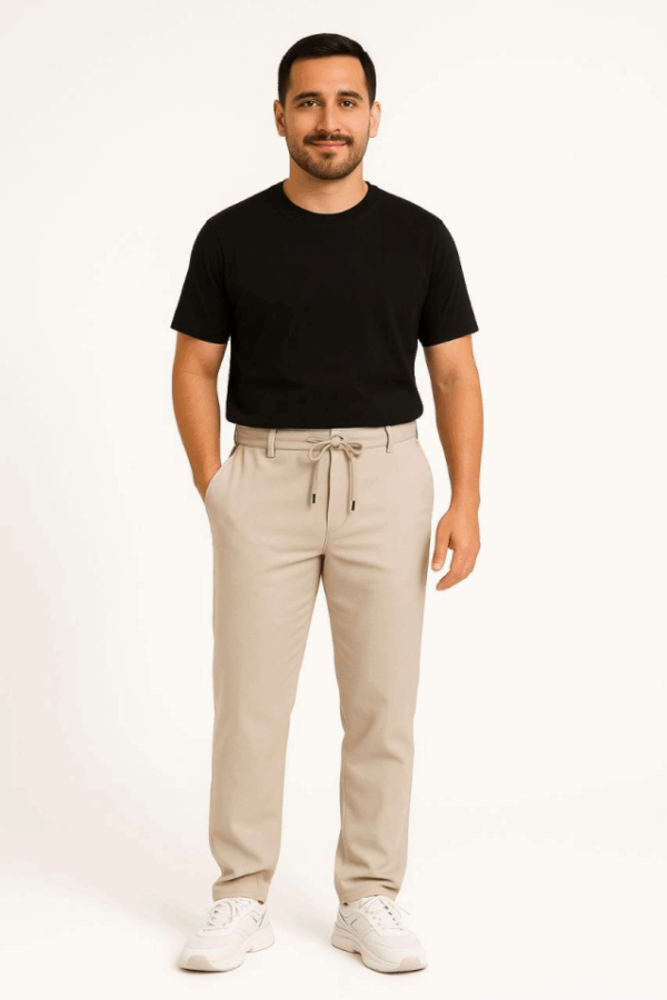 Erkek Diagonel Mikro Dokulu Cepli Pantolon - Bej